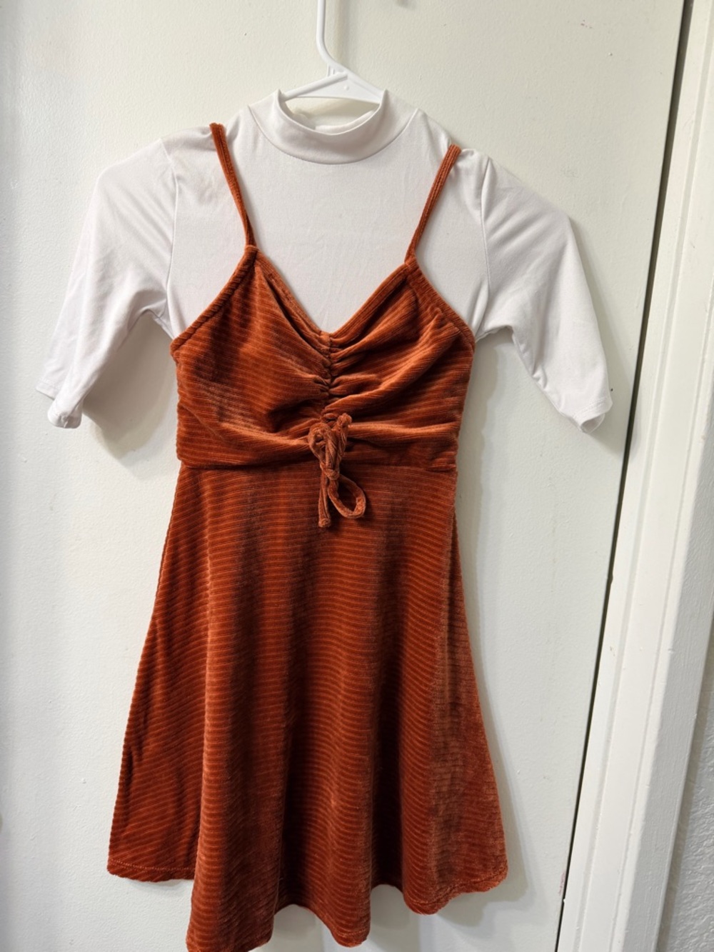 Rust Velvet Slip Dress with Tie Front